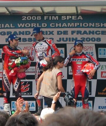 Le podium du GP de France : Raga, Bou, Fujinami