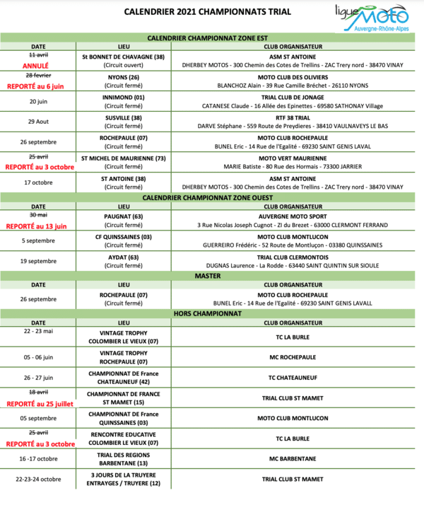 calendrier AuRA 2021