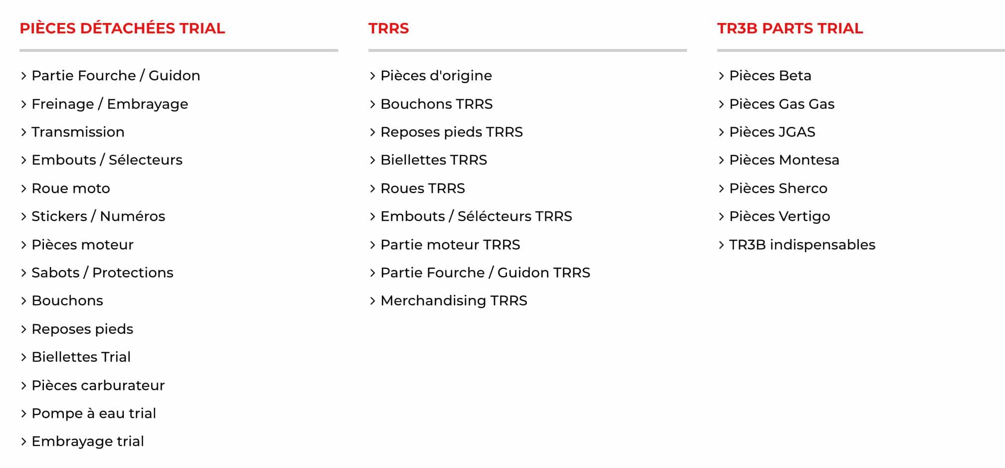 toutes les pièces détachées pour moto trial TR3B