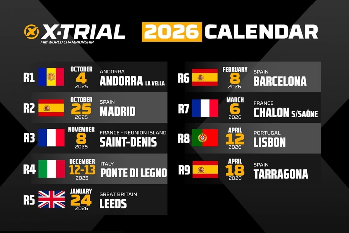 Calendrier X Trial 2026