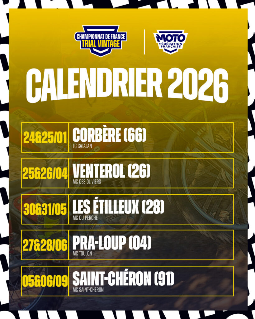 Calendrier 2026 Championnat de France Trial Vintage